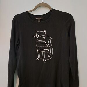 Banana Republic Black Sweater with White Cat Stitch